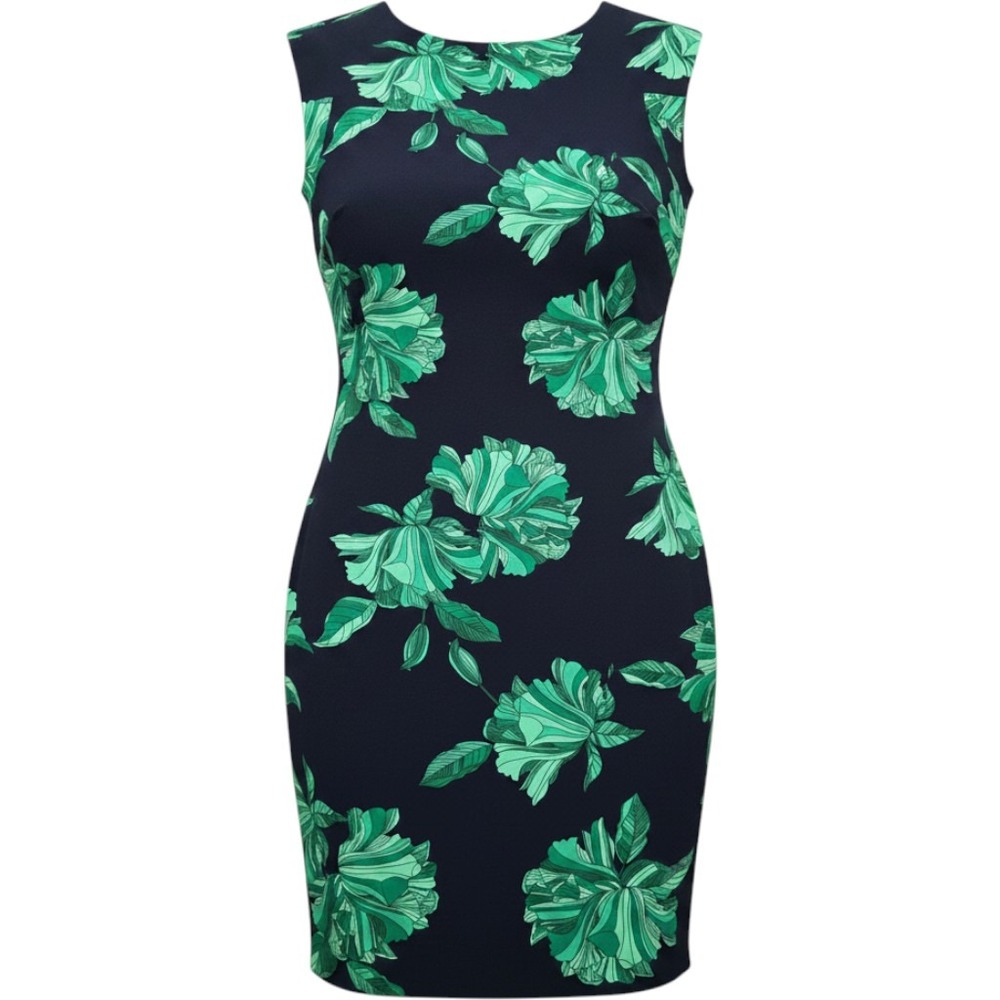 Tommy Hilfiger Floral Scuba Sheath Dress Navy Green Sleeveless Size 2